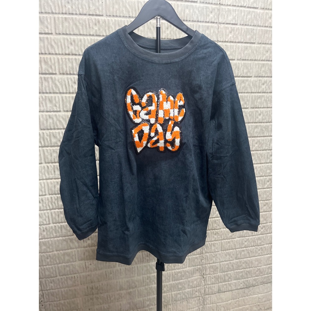 Graphic Sweatshirt Game Day Orange White Corduroy Long Sleeve Top Size‎ M